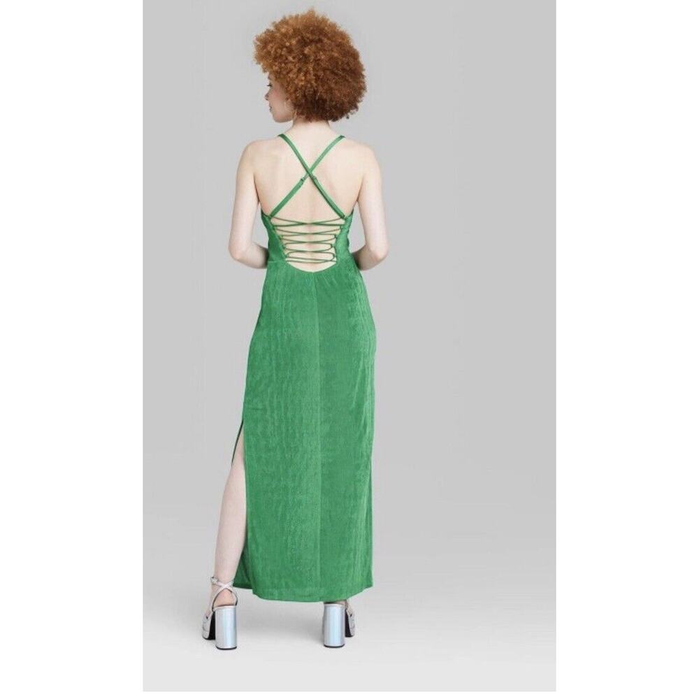 Women's Sleeveless Lace-Up Back Long Dress - Green Wild Fable  XXS NWT - Picture 2 of 5